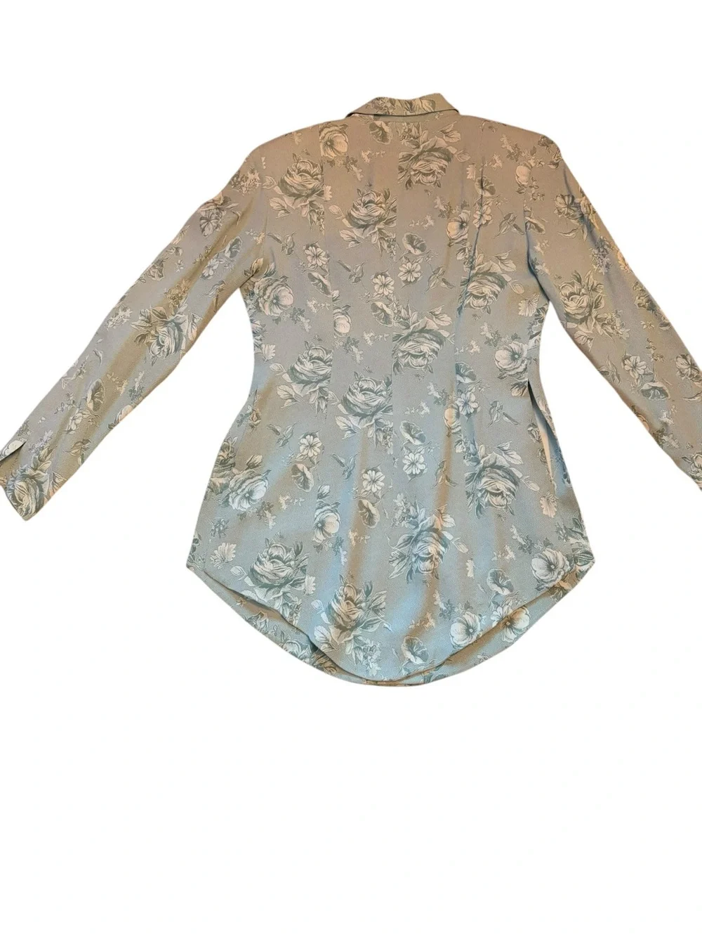 Floral Jacquard Double-Breasted Blazer/Coat- Light green - Picture 7 of 12